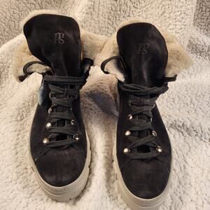 NWT Paul Green Karla Black Suede Merino Wool Lined Lug Sole Boot US size 10